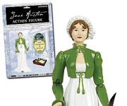 Photograph of a Jane Austen action figurine with bendable arms, a quill pen and a writing desk Photograph of a Jane Austen action figurine with bendable arms, a quill pen and a writing desk
