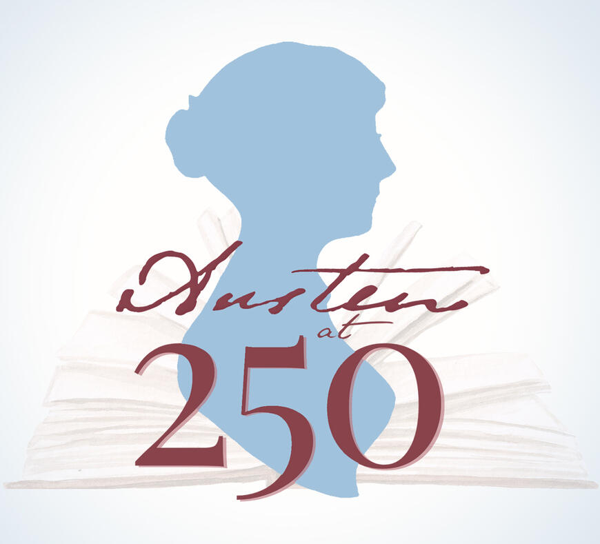 JASNA Austen at 250 Silhouette of a young woman’s head and shoulders believed to depict Jane Austen, with lettering that reads Austen at 250
